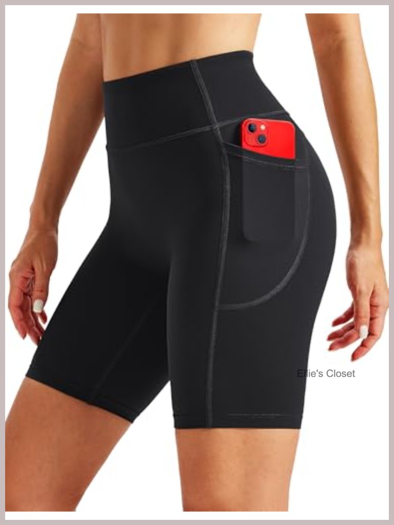 Women's 8" High Waisted Bike Shorts With Pockets, Tummy Control Workout Spandex
